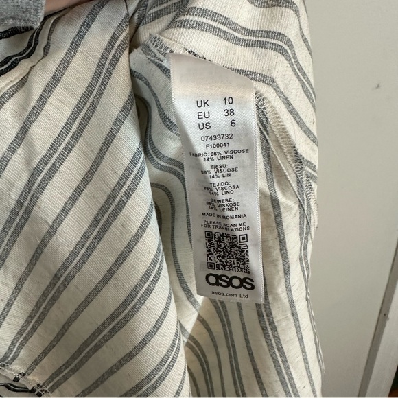 ASOS | White Striped Plunge V-Neck Button Front Mini Dress Size 6 - Picture 7 of 8